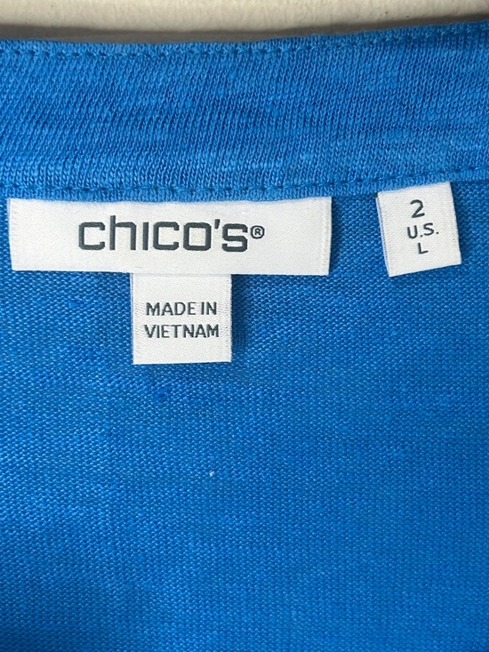 CHICO’S Soft Linen Embroidered Tunic in Poolside Blue Size 2 Large - Picture 5 of 14